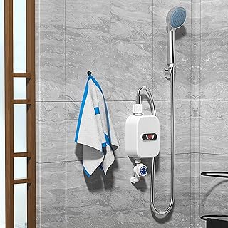 Busaiu Electric Water Heater for Shower, Instant Heating Without Water Storage Preheating, Mini Small Constant Temperature Instant Heating Electric Water Heater Shower Shower Set, White