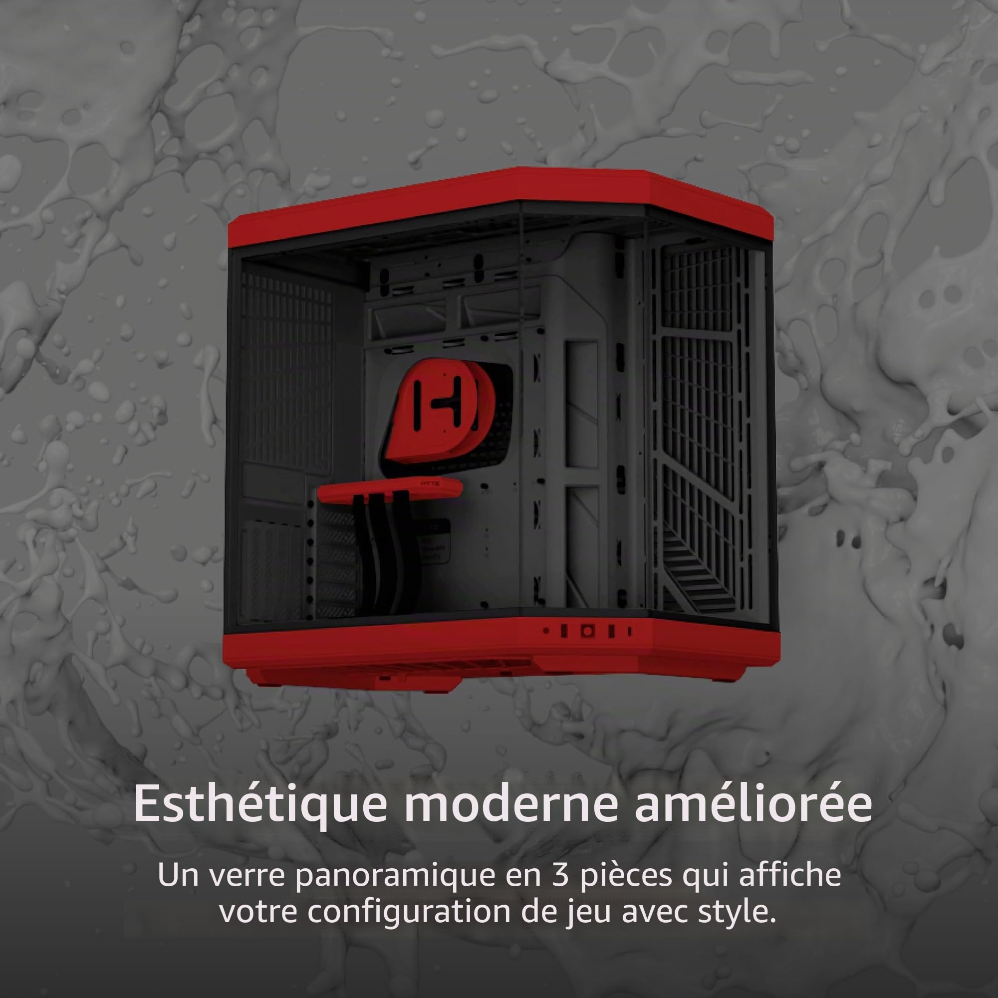 Hyte Y70 Boîtier de Jeu ATX Moderne et esthétique à Double Chambre en Verre trempé pour Tour Moyenne avec câble élévateur PCIE 4.0 Inclus, Rouge (CS-HYTE-Y70-BR)
