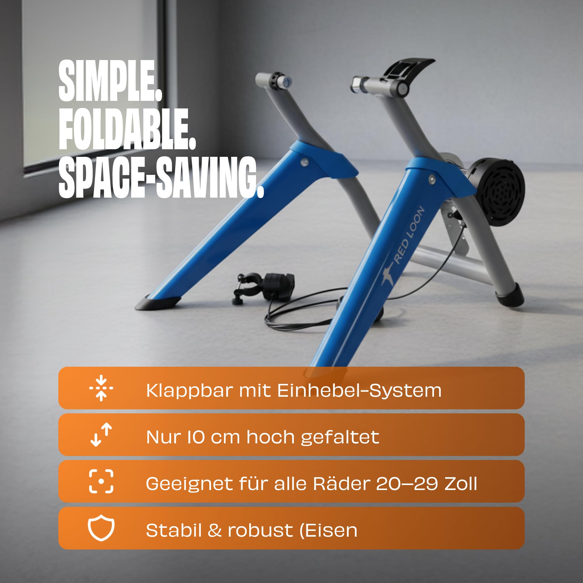 Fahrrad Rollentrainer Fahrradrolle Indoor Bike Trainer Heimtrainer - Red Loon - 26-29 Zoll Räder - 6 Gänge Magnetbremse - bis zu 150 kg belastbar - Klappbarer Rennrad Rollentrainer