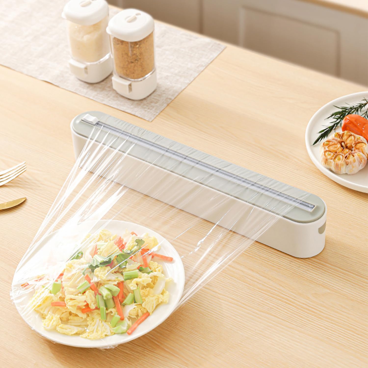 Magneétique Coupe Film Alimentaire - Élégant Gris Distributeur & Dérouleur Pour Papier Aluminium Et Film Alimentaire, Pratique Coupe Lisse Sans Perçage, Organisateur De Cuisine