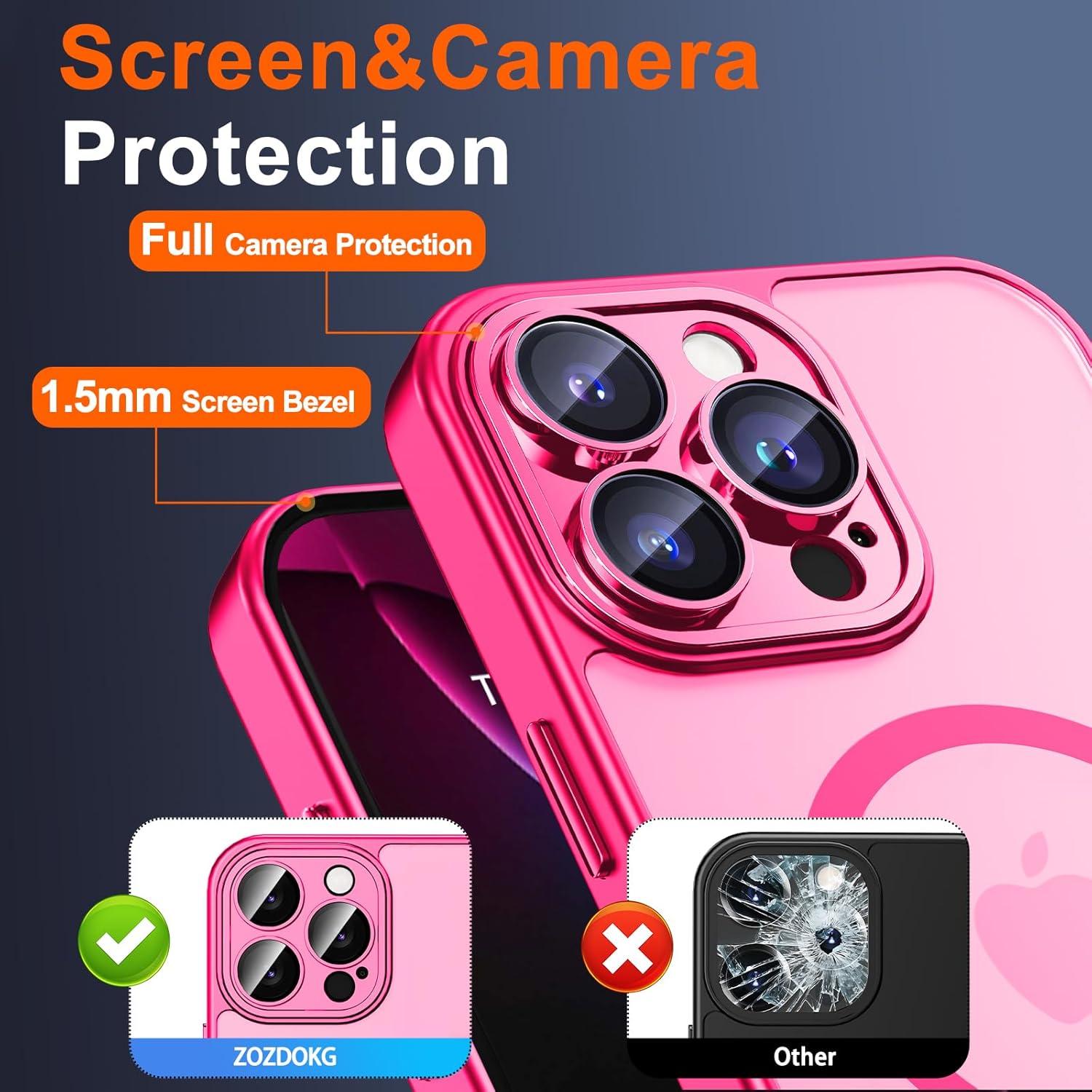 for iPhone 16 Pro Max Case with Privacy Screen Protector and Camera Protection Compatible with MagSafe Magnetic Matte Shockproof Phone Cover for iPhone 16 Pro Max Women/Girls, Hot Pink - Image 6