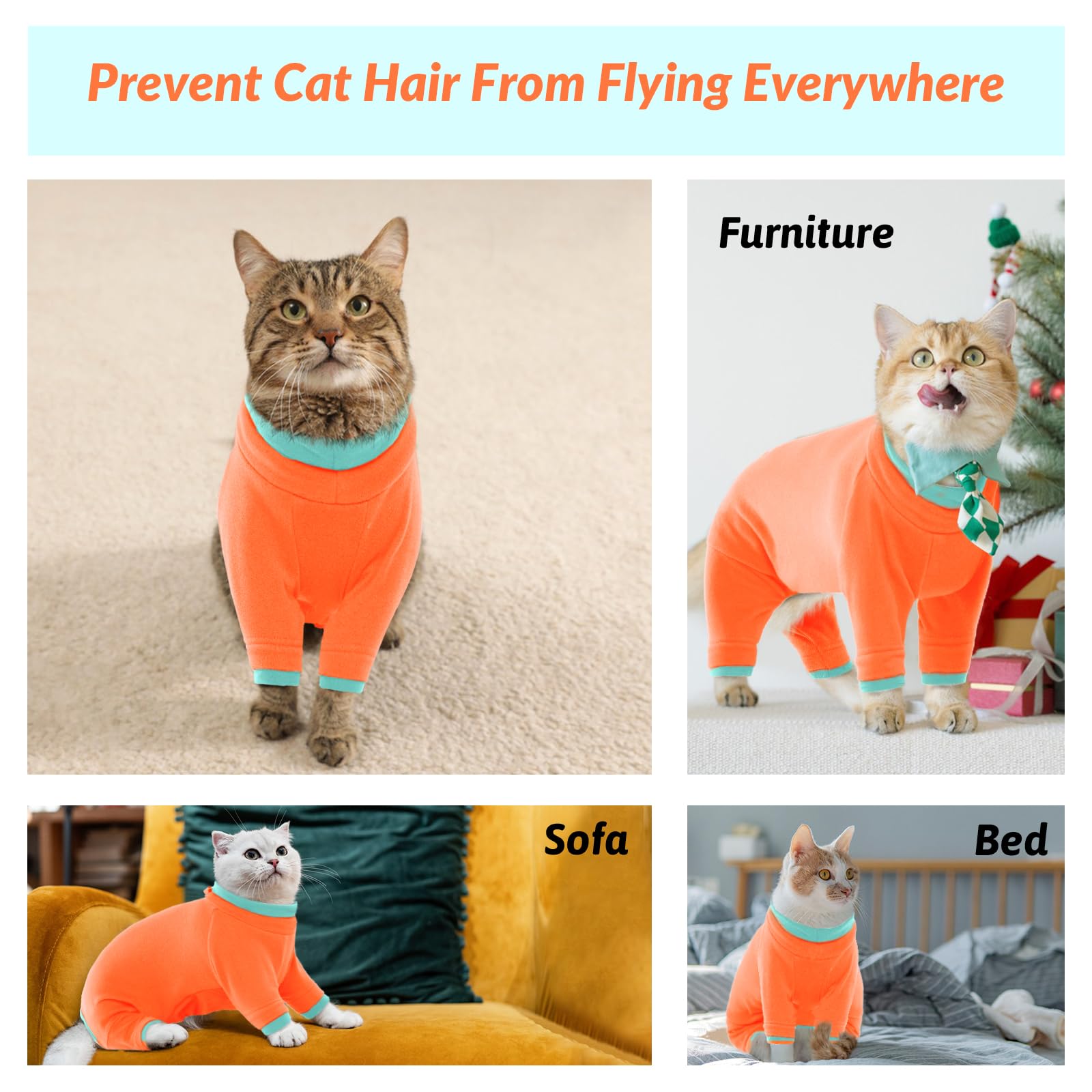 Cat Clothes, Body Suit to Stop Licking Thermal Cat Coats and Body Warmers Soft Touch Thick Surgery Recovery Suit Prevent Scratching(Orange, M) — view 6