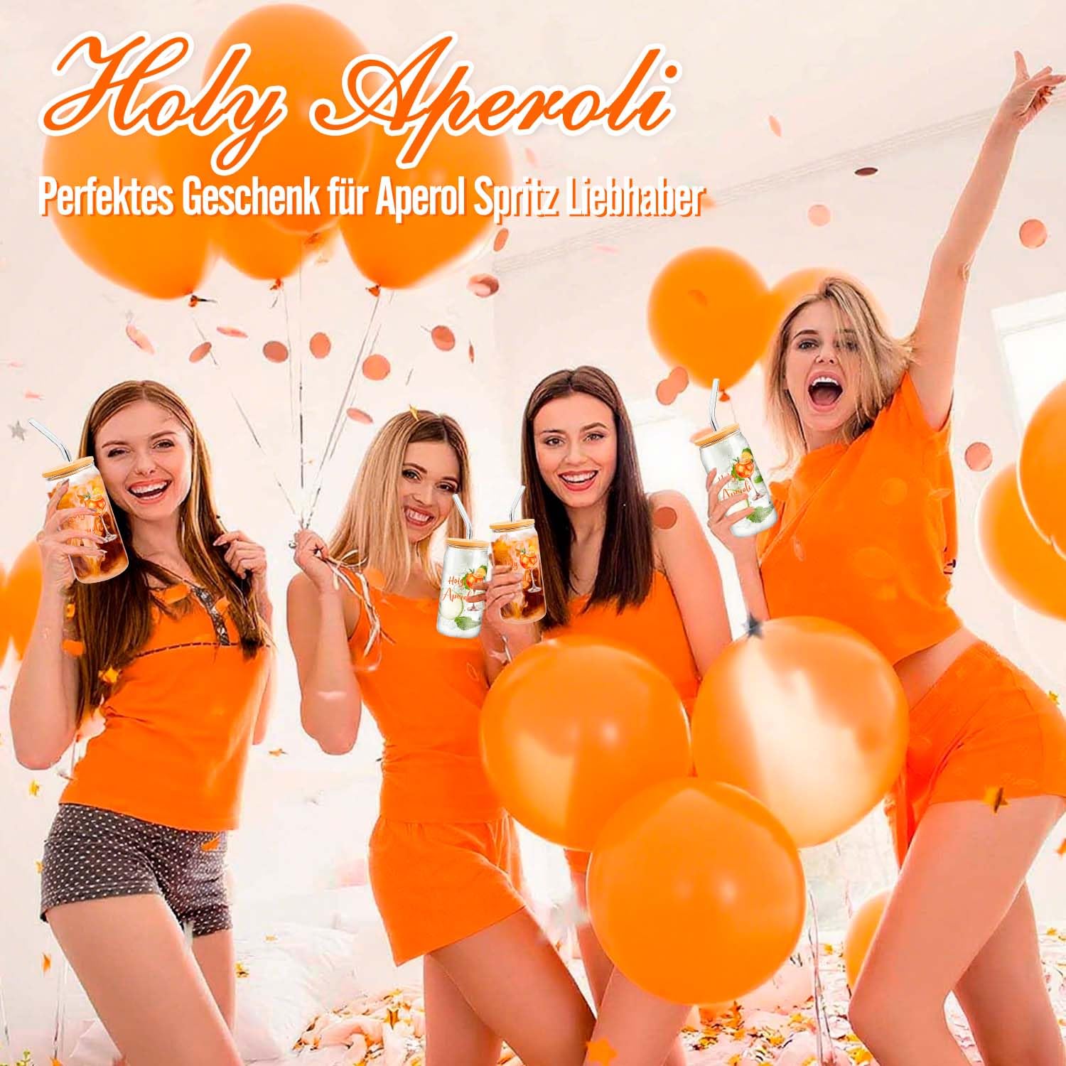 Aperol Spritz Bicchieri in vetro con coperchio, cannuccia Aperol Spritz accessori, regalo per donna Aperol Spritz