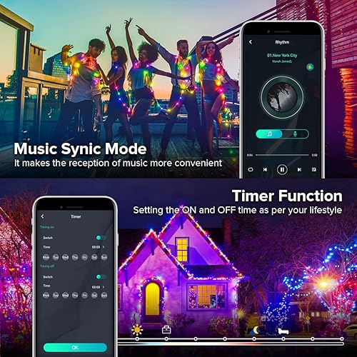 Miniatura 4 de WS2812B - Guirnalda de luces inteligentes de 33 pies, USB, Bluetooth, con temporizador y control remoto, sincronización de música, modos divertidos,