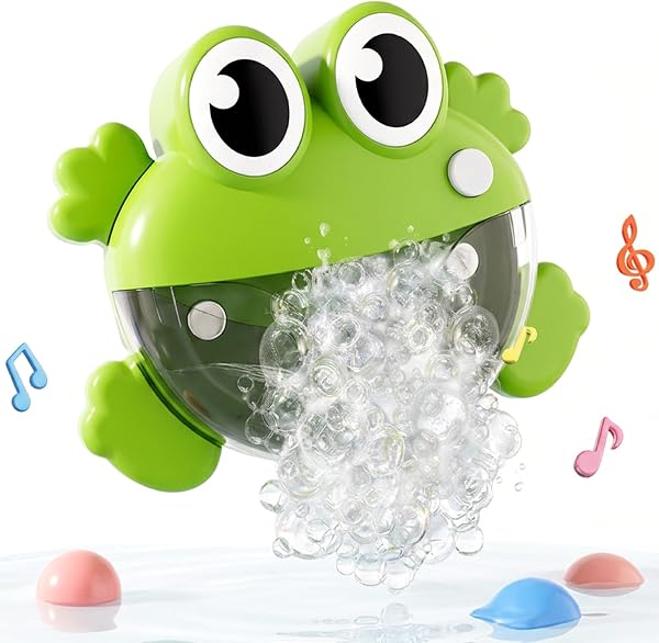 Bath Bubble Machine - One-Button Frog Bath Toy with Suction Cup, Fun Bathtub Toy for Toddlers & Kids, Green Bubble Maker for Bathtub Machine - 1