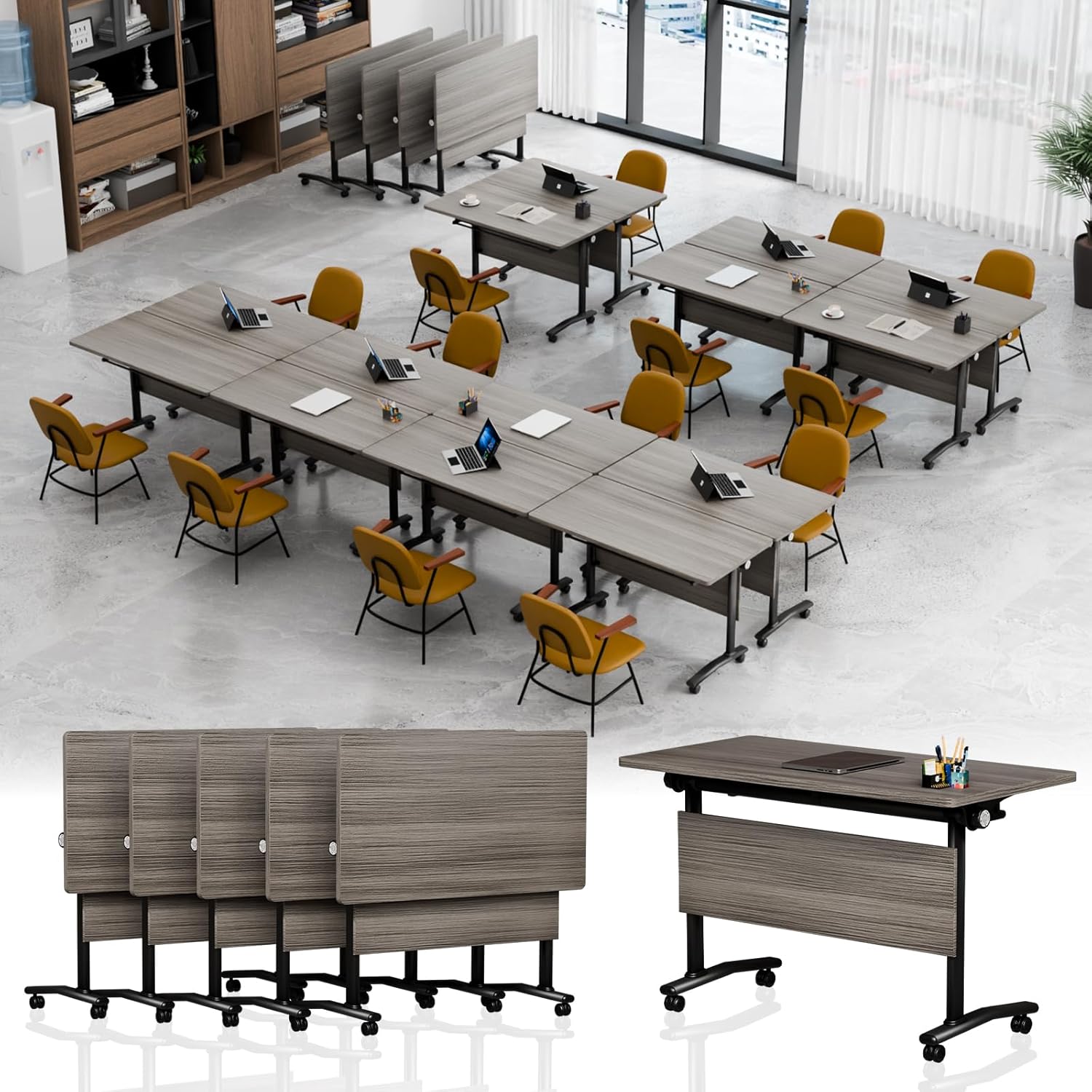 10 Pack Conference Room Tables,Mobile Folding Conference Table with Wheels,Modern Training Locking Rolling Meeting Tables with Flip-Top for Office Classroom School Business,71IN