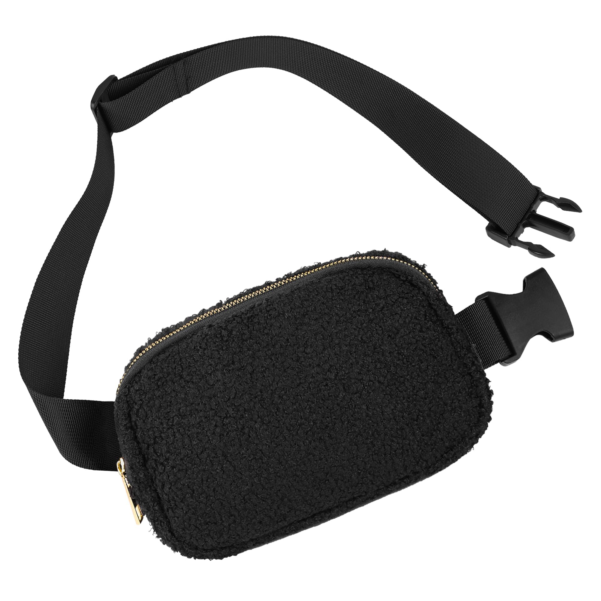 VKIOIP Riñonera unisex con correa ajustable, manos libres, con cremallera, para mujer y hombre, para senderismo, correr, regalos deportivos, Negro(Fleece Black), Riñonera de forro polar
