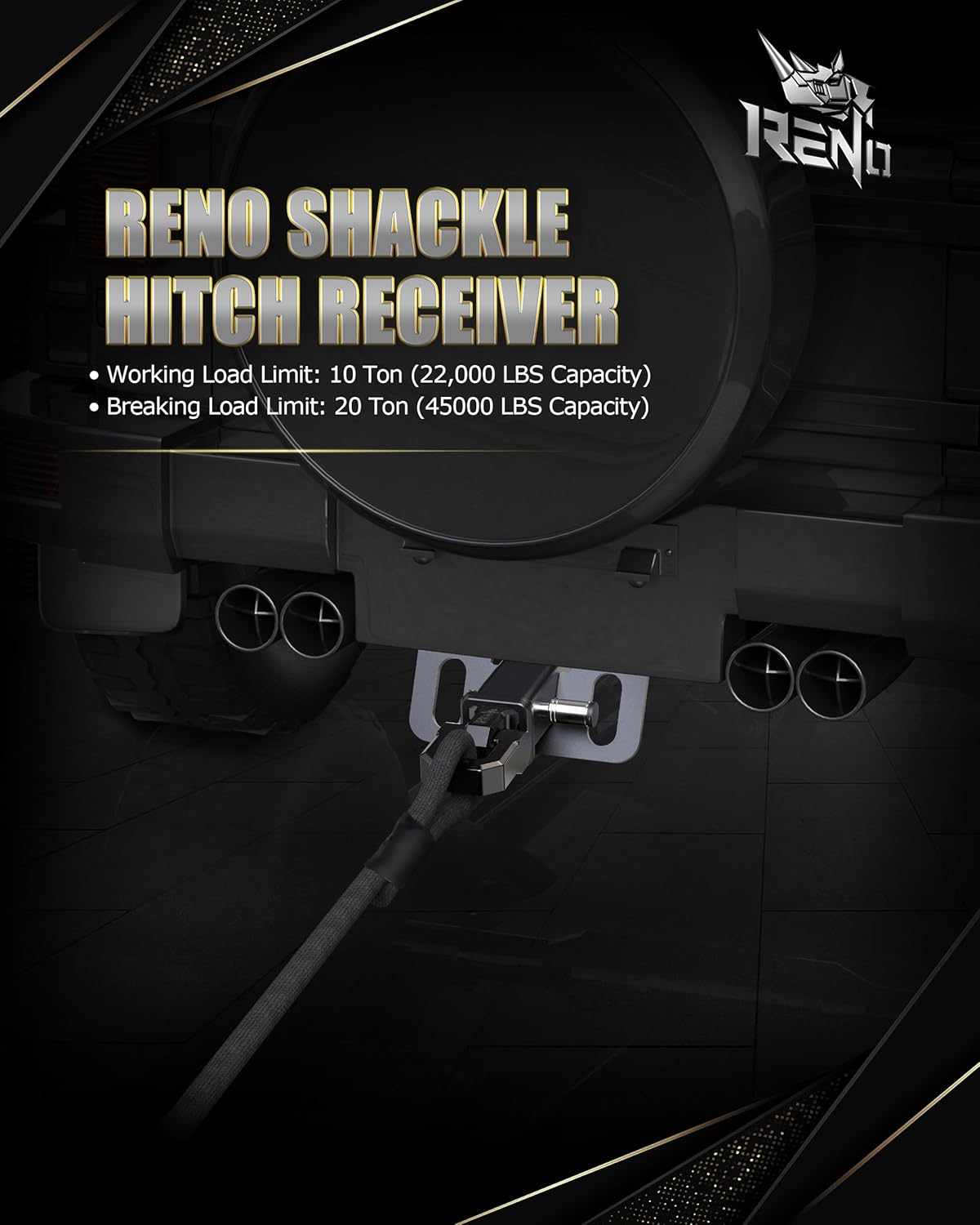 RENO Shackle Hitch Receiver, 2" Receiver Towing Mount with 3/4" D-Ring Shackle Combo kit - Heavy Duty 45,000 lbs Compatible with Trucks Off Road SUV 4x4 Vehicle Towing Recovery (Aluminum, Black) - Image 8