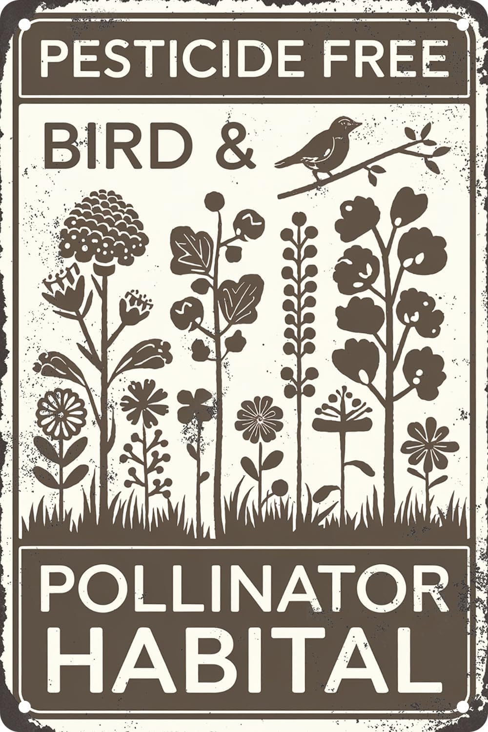 SMAZDFXX Pesticide Free Bird Pollinator Habitat Vintage Funny Metal Tin Sign For Outdoor Farm Garden Yard Art Decor Plaque Wall Art Poster 5.5"x8"