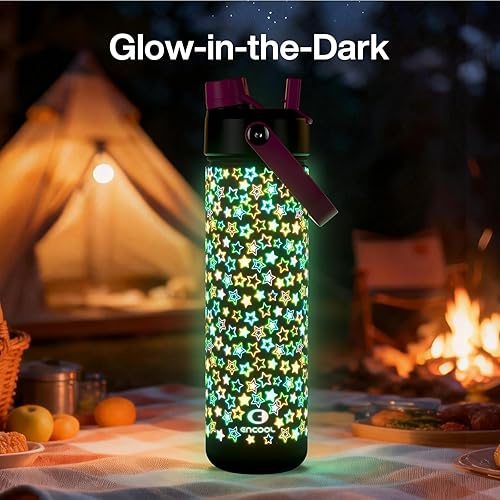 Miniatura 967 de ENCOOL Botella de agua aislada con popote, de acero inoxidable, a prueba de fugas, sin BPA, al vacío de doble pared que se mantiene fría durante 24
