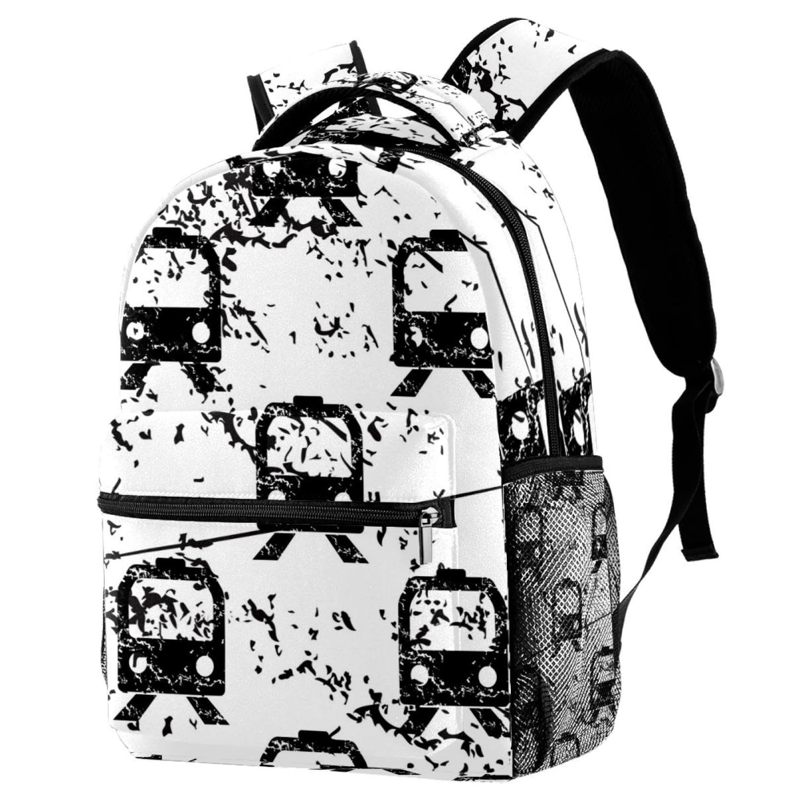 Sac à dos d'école au style train noir grunge multicolore original