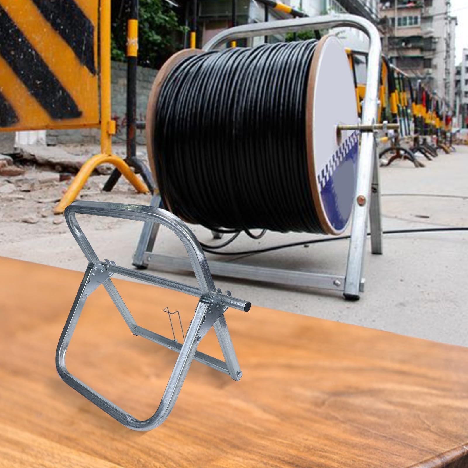 Metal Cable Reel Dispenser Wire Spool Holder Rack Single Axle Design For Industrial Commercial Use With 30cm Diameter Storage Capacity Silver Wire Management Tool