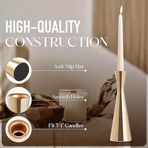 Miniatura 2 de Juego de 3 portavelas Portavelas dorados para velas cónicas y pilares, centro de mesa decorativo para mesa de comedor, boda, decoración del hogar,