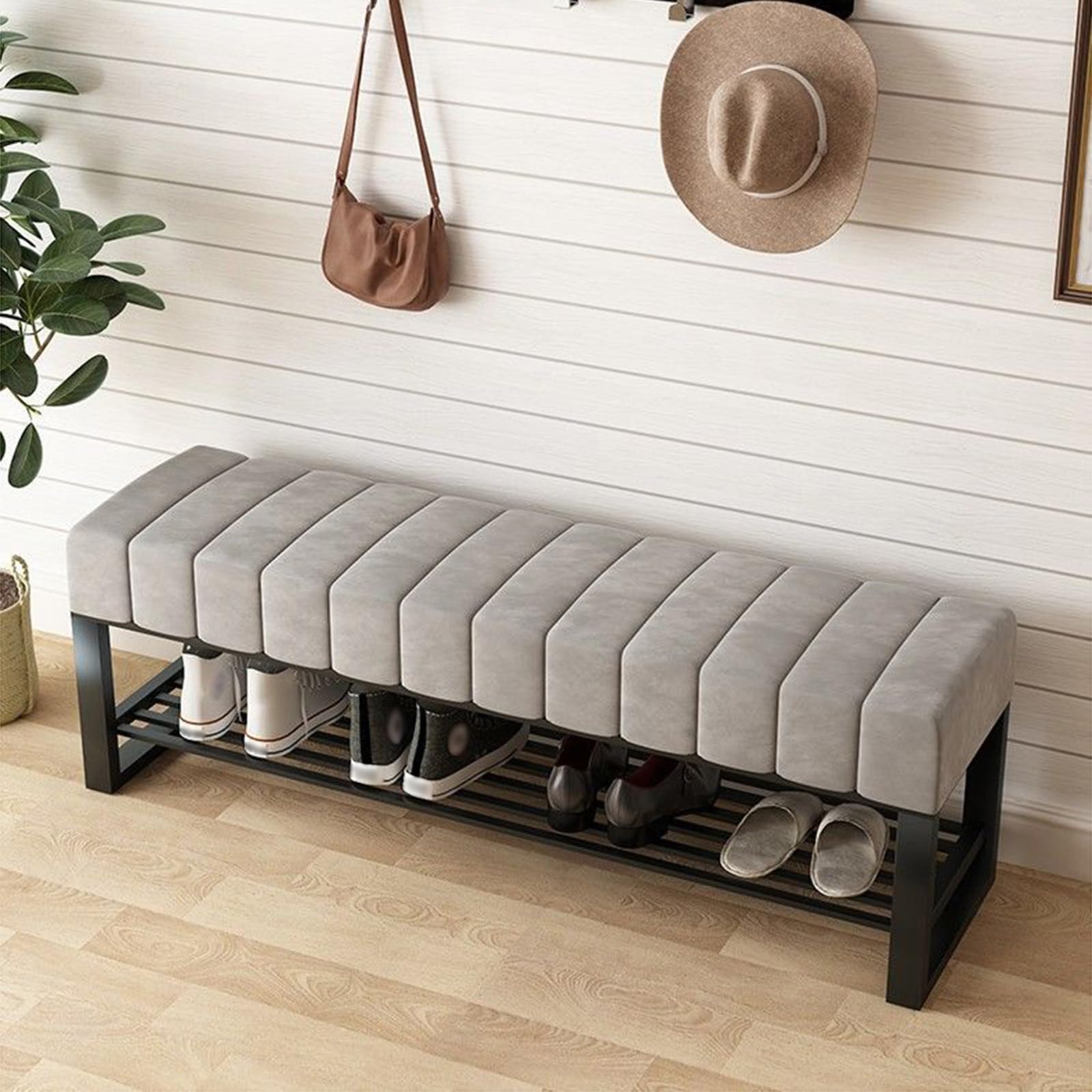 Banc à chaussures gain de place compact étagère de rangement avec siège d'entrée salon