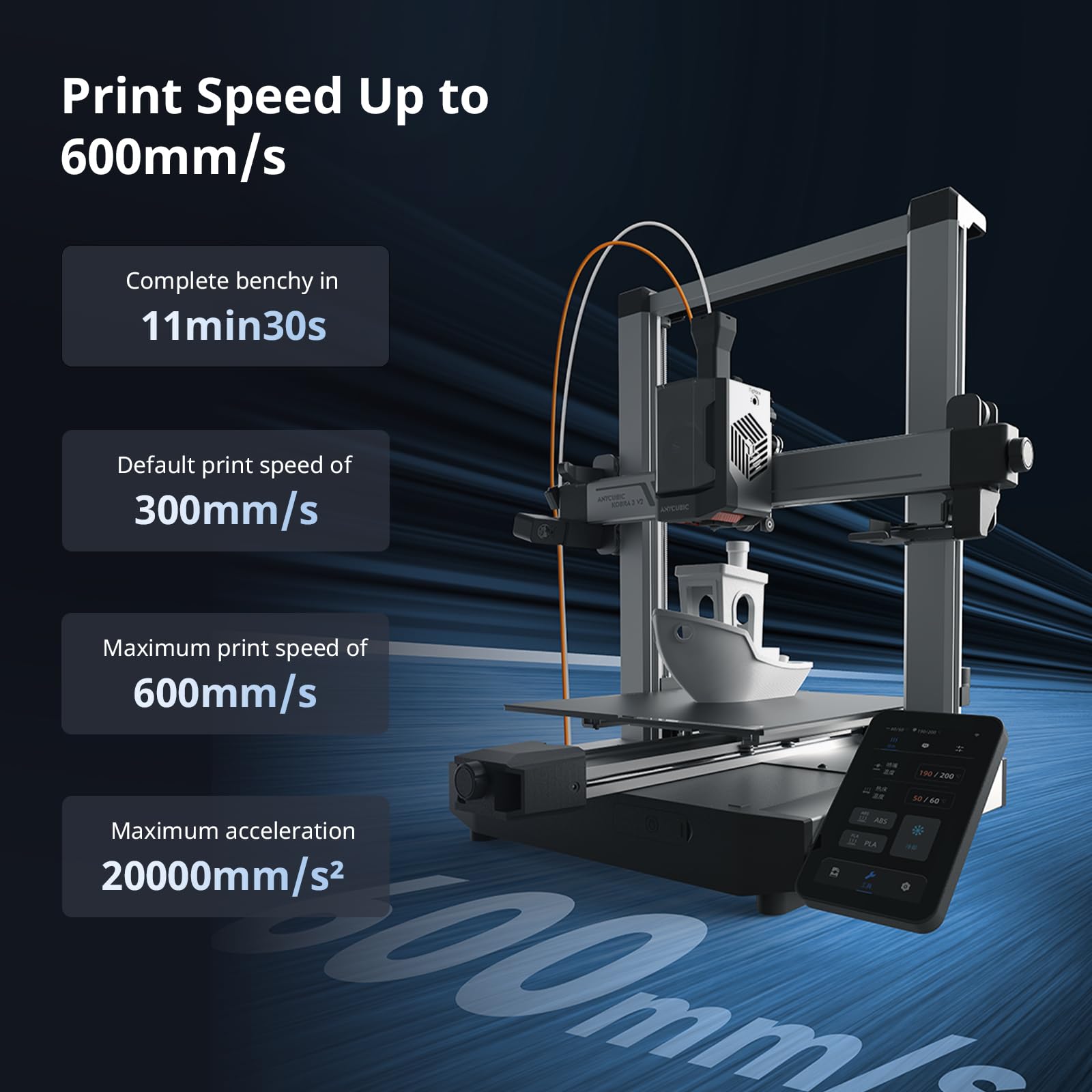 Anycubic Drukarka 3D Kobra 3 V2, szybkość 600 mm/s, LeviQ 3.0, monitorowanie sztucznej inteligencji, rozmiar wydruku 255*255*260mm