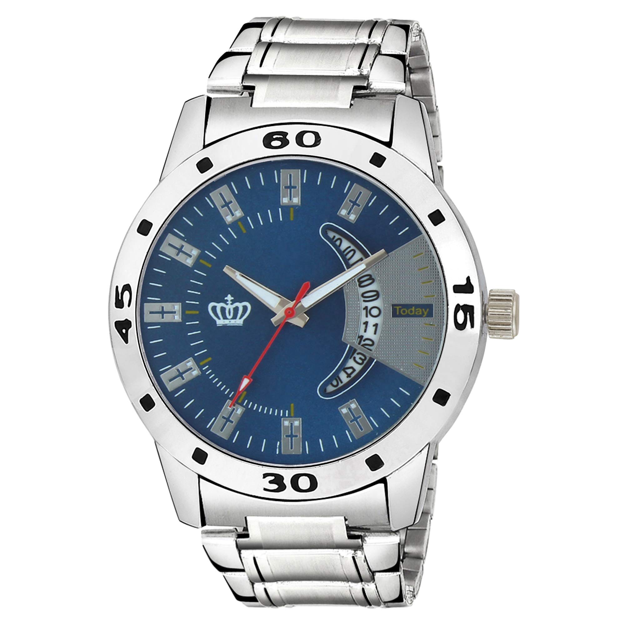 SMAEL Exclusive Quartz Movement Stainless Steel Strap Day and Date Working Dial Analogue Mens and Boys Wrist Watch (Silver- Blue Dial) (B07MHTNLZ8) Amazon Price History, Amazon Price Tracker