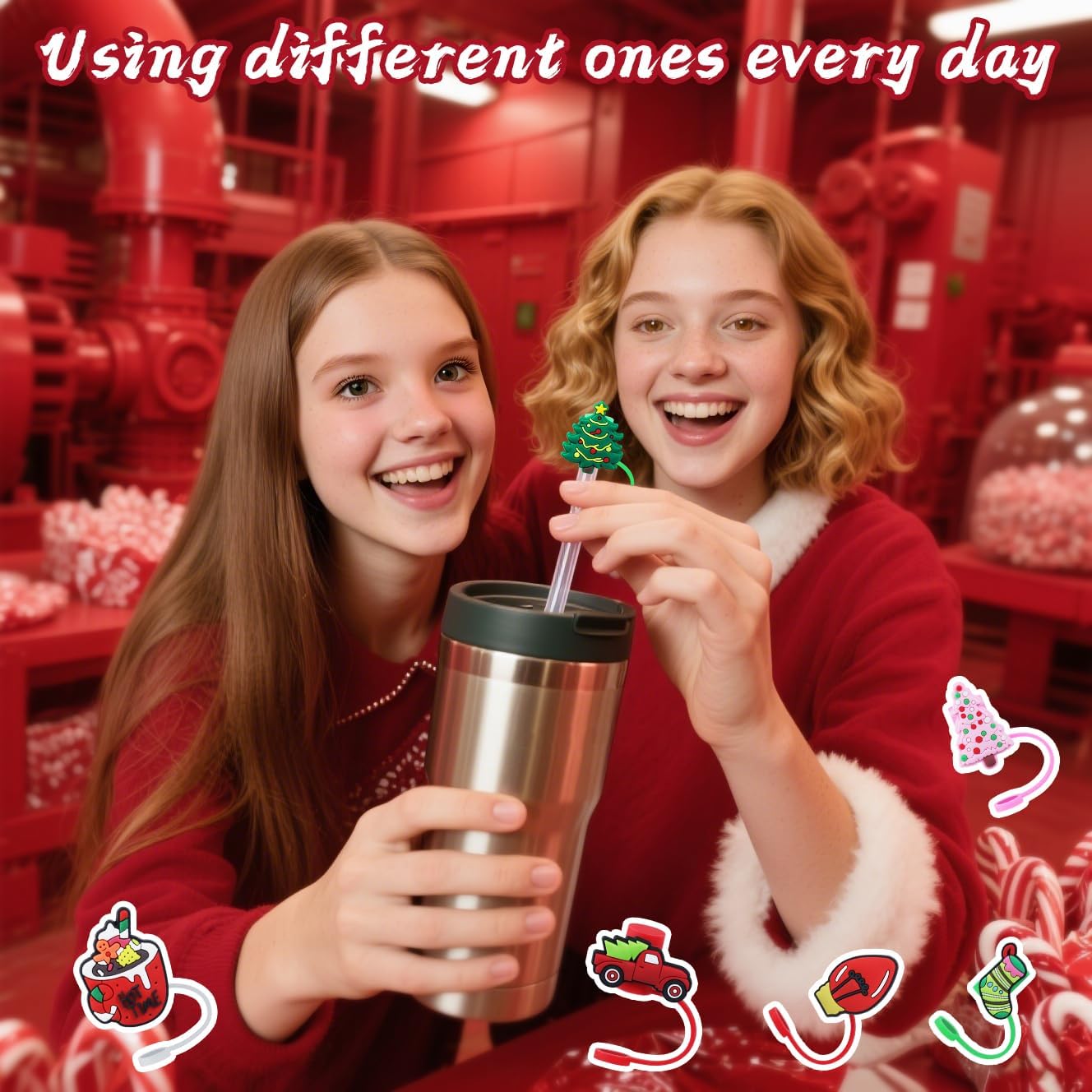Advent Calendar 2025 for Kids, 24 Days Christmas Countdown Calendar with 10 mm Straw Topper Caps for Stanley Cup, Christmas Gifts for Girls Boys Teens