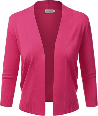 Casual Crop Open Front Knit Cardigan 3/4 Sleeve Cropped Cardigan Basic Sweater Jacket for Womens with Plus Size