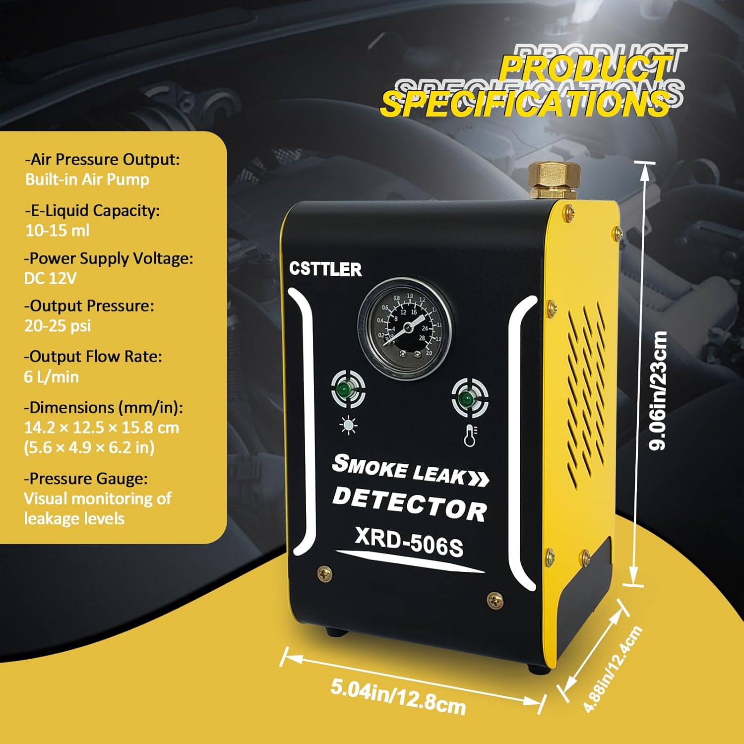 506 New Smoke Machine Automotive with Built-in Air Pump and Pressure Gauge, Automotive Smoke Machine - 12V DC EVAP Smoke Machine for 12V Cars, Motorcycles, Trucks, Boats, ATVs