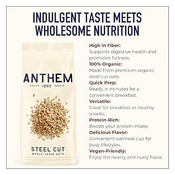 Anthem Steel Cut Oats for a Delicious & Nutritious Meal - Raise Your Mornings with Instant Oatmeal for a Quick & Satisfying Start - Each Bowl of Oatmeal is Packed with Fiber for Lasting Energy - 30oz