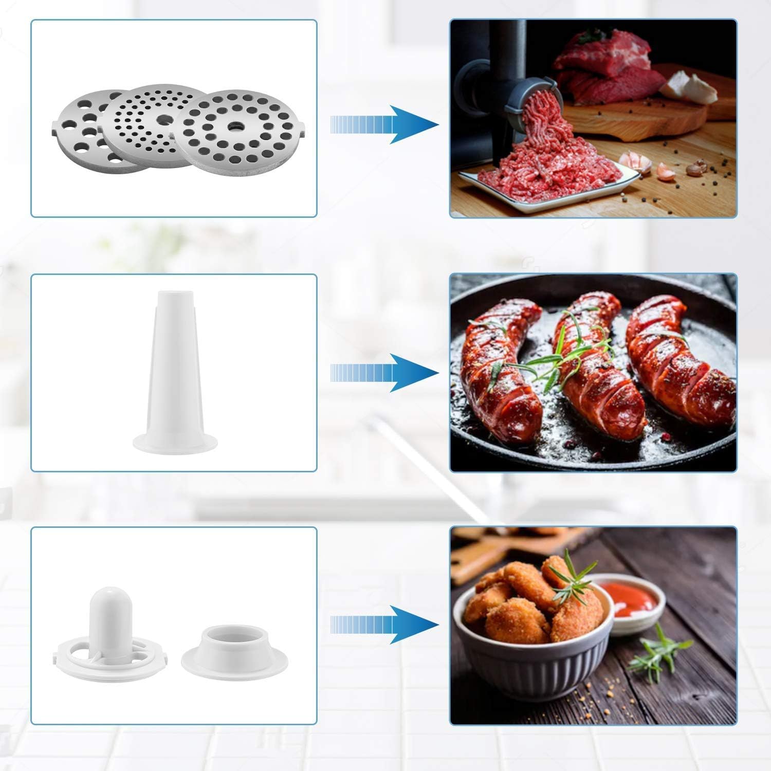 COOCHEER Hachoir à Viande Électrique 2000W, Multifonction avec 3 Disques de Broyage, Accessoire à Saucisses, Accessoire pour Viande, Légumes, Pâtisserie
