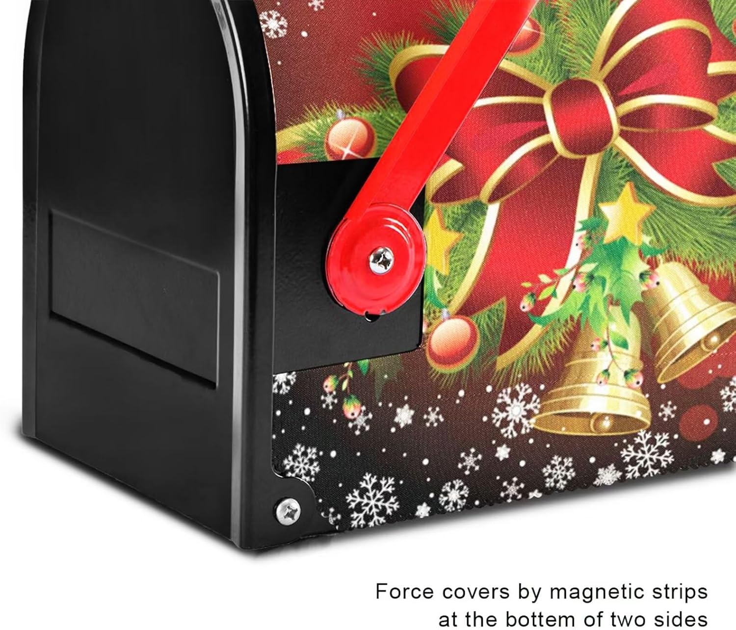Wusikd Christmas Red Bell Snowflake Mailbox Cover Magnetic Standard Size Winter Poinsettia Mailbox Covers Letter Post Box Cover Wrap Decoration Welcome Home Garden Outdoor 21" Lx 18" W
