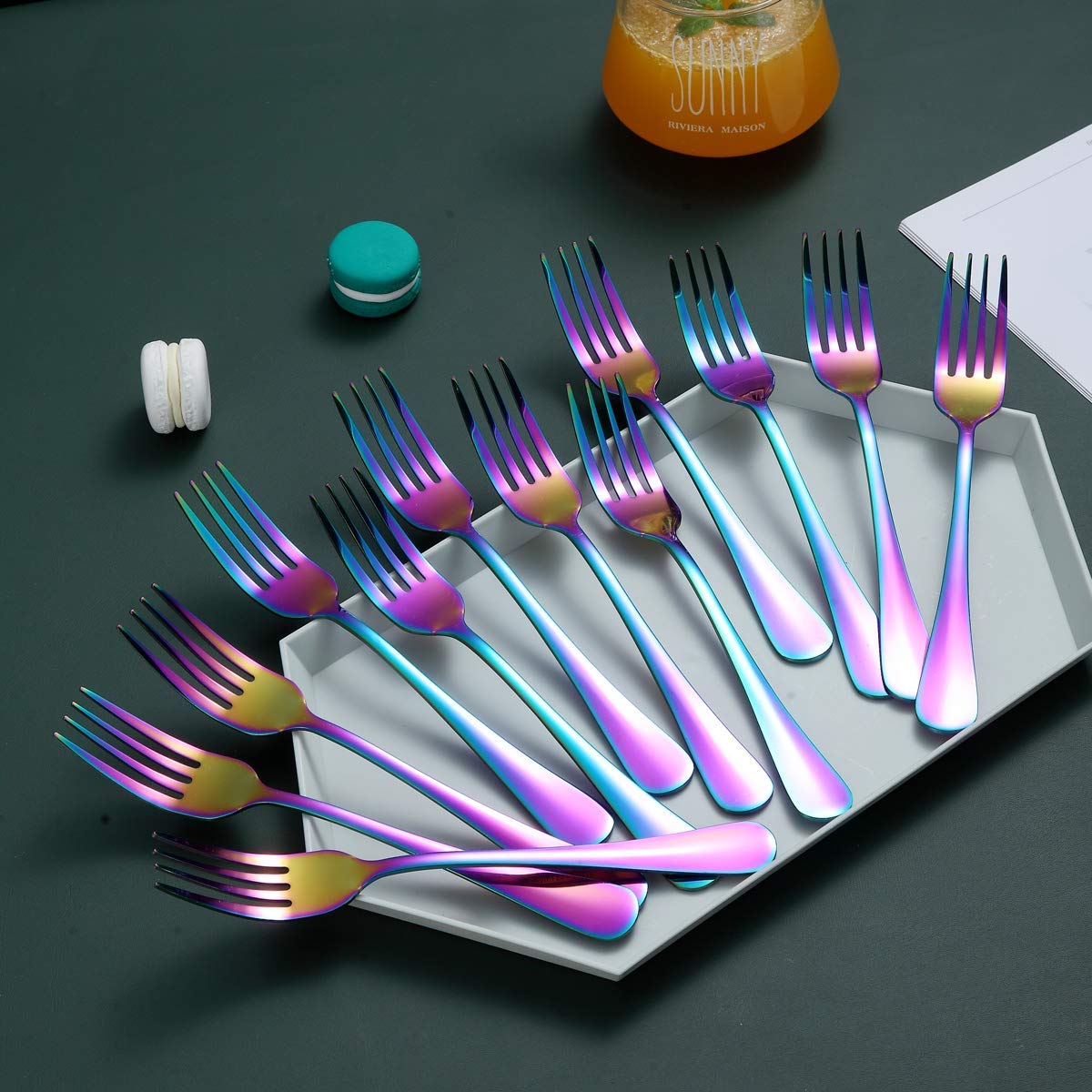 Rainbow Dinner Forks Set of 12, Berglander Stainless Steel Titanium Mutil-Color Plating Fork Set, Colorful Forks And Spoons Silverware, Table Forks Set Sturdy And Dishwasher Safe — Amazon image 2