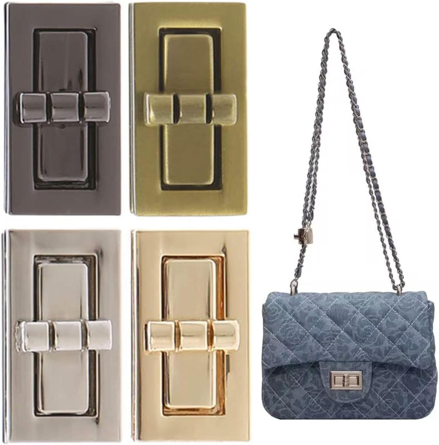 4PCS Rectangular Twist Turn Lock, Purse Lock, DIY Catch Buckle Clasp for Bag Making Book Leather Fabric Handbag Wallet