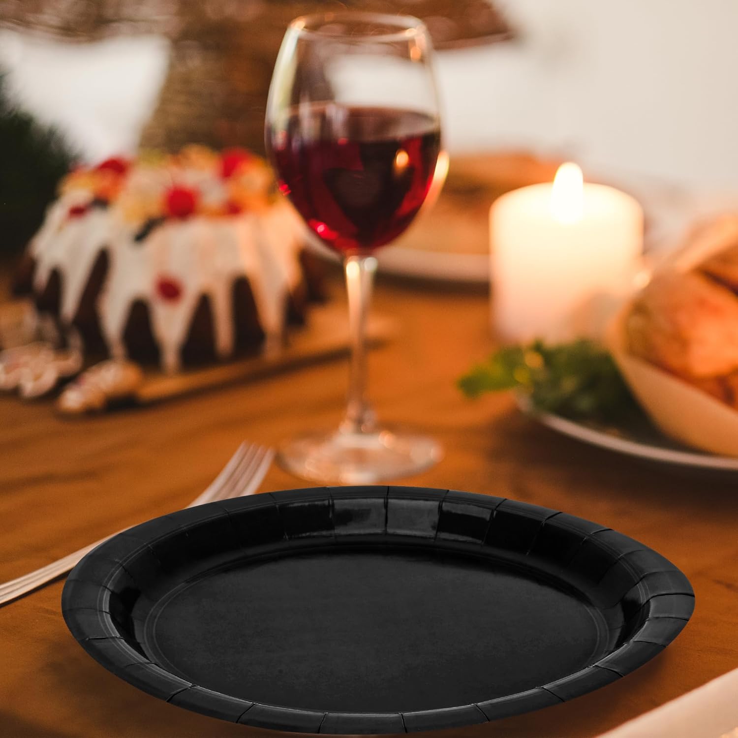 50 Pieces of Paper Plates, Round Black Party Plates Pack, Disposable 9 Inches Paper Dinner Plates, Everyday Use Plates for Daily Meals Picnic Camping Birthday Christmas Thanksgiving Supplies - Image 8