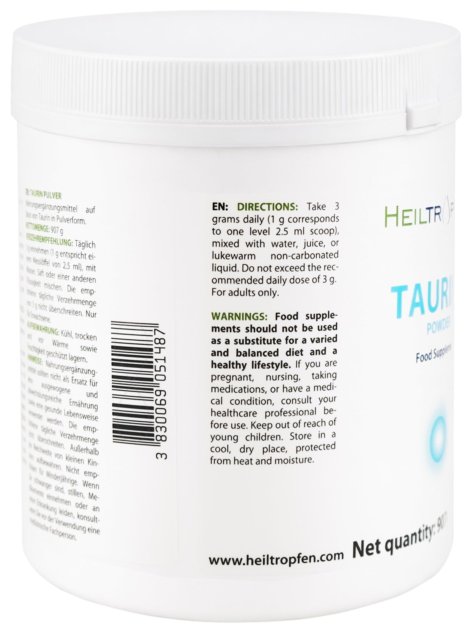 Taurina in Polvere | 907 g | Polvere Pura al 100% | Senza Aroma | Singolo Ingrediente | Senza Capsule | Integratore Alimentare |