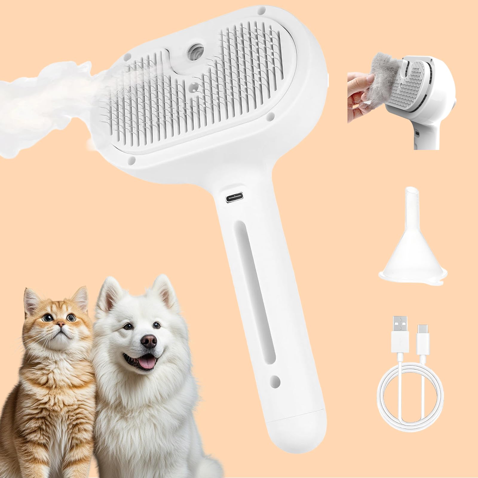 Cat Brush Steam Cat Brush Rechargeable Pet Grooming Scrub with Spray Mist,Pet Grooming Supplies for Long Short Hair Dog Cats Skin Care Demixing Relaxing Massage (White)