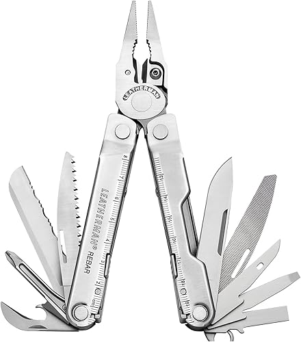 LEATHERMAN, Multiherramienta Rebar con cortadores de alambre reemplazables de primera calidad y sierra, acero inoxidable