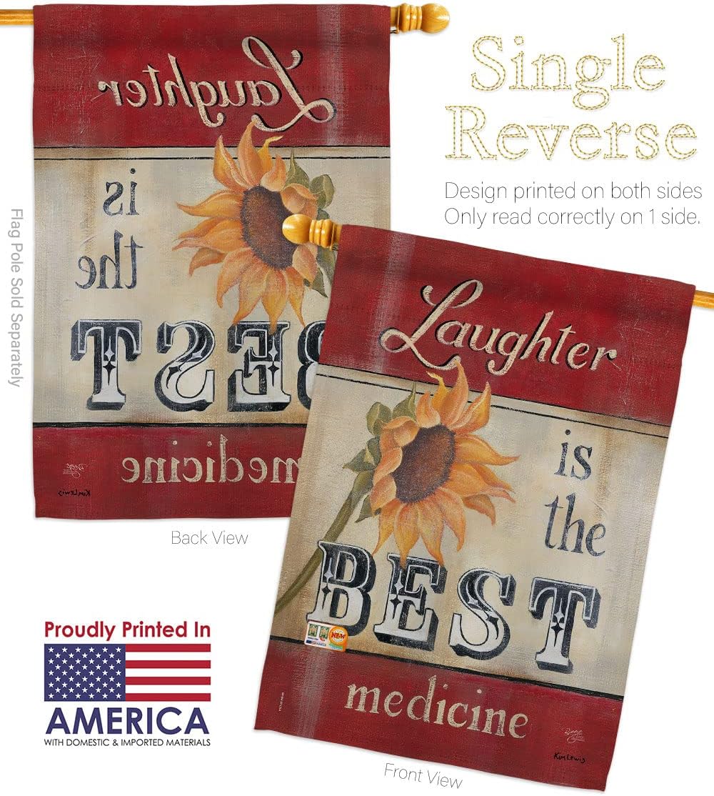 Welcome Laughter is the Best Medicine House Flag Sweet Life Inspirational Spiritual Hope Love Wisdom Support Emotion Postive Small Decorative Gift Yard Banner Made In USA 28 X 40