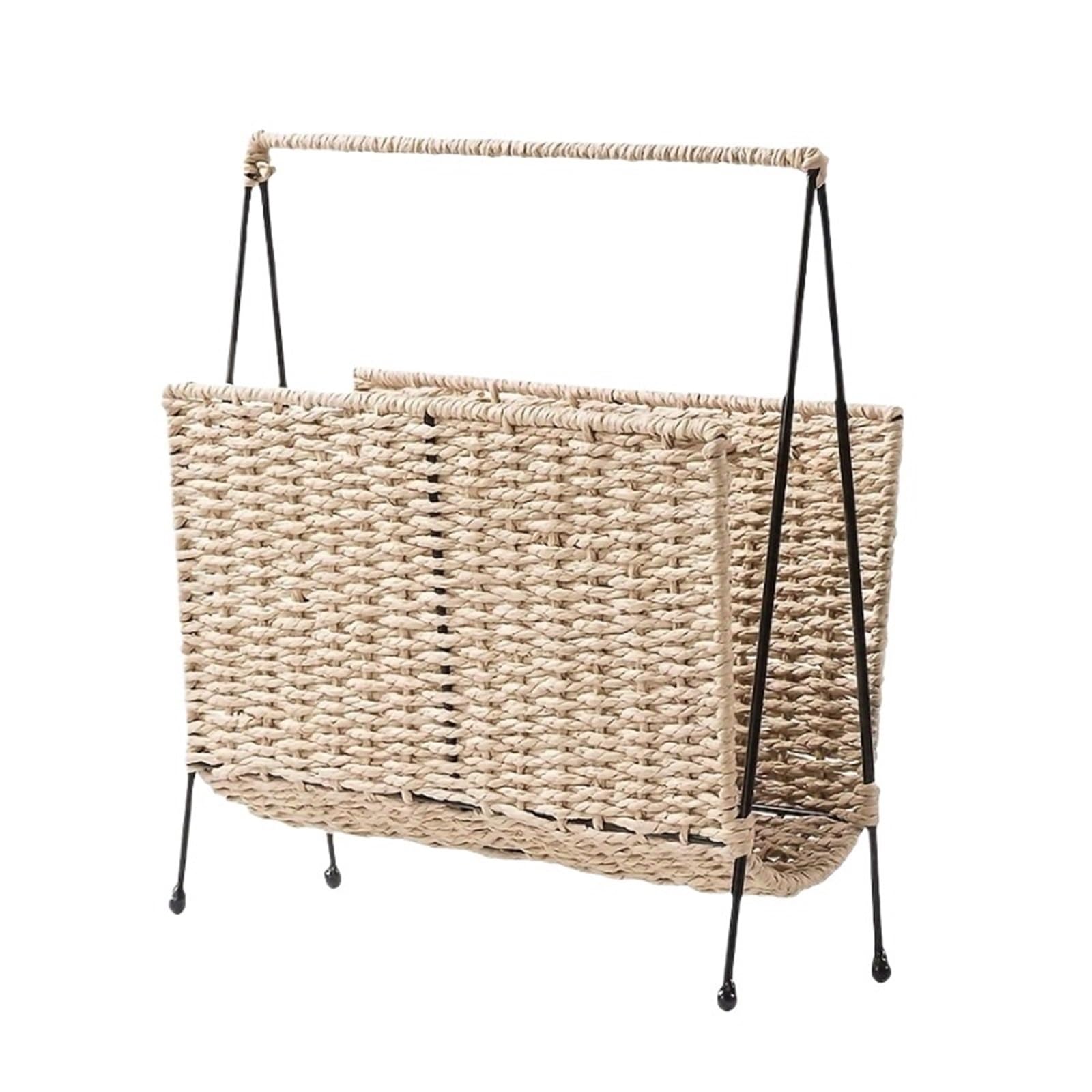 Woven Magazine Rack Hand-woven Paper Rope Magazine Book Storage Decoration Pastoral Wicker Basket for Newspaper, Letter