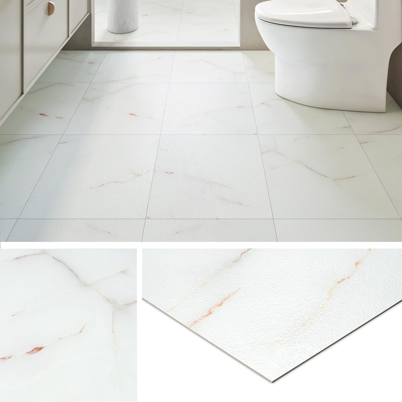 Livelynine Suelo Vinilo Autoadhesivo Blanco Efecto Marmol Baldosas Adhesivas Suelo Baño Marmol Rosa Y Blanco 30x30 16-Baldosas Vinilo Adhesivo Suelo Cocina Losetas Autoadhesivas Suelo Baño Habitación
