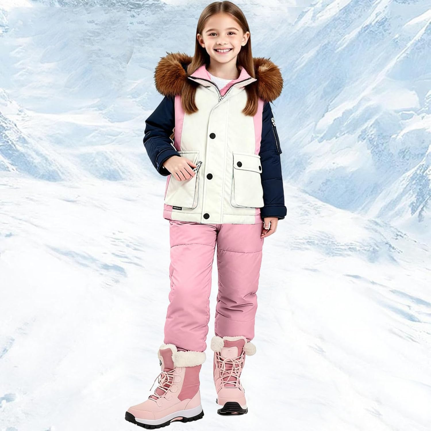 Girls Ski Jacket and Pant Set Winter Warm Snowsuits Kids Toddler Waterproof Outdoor Ski Suit Traje De Nieve