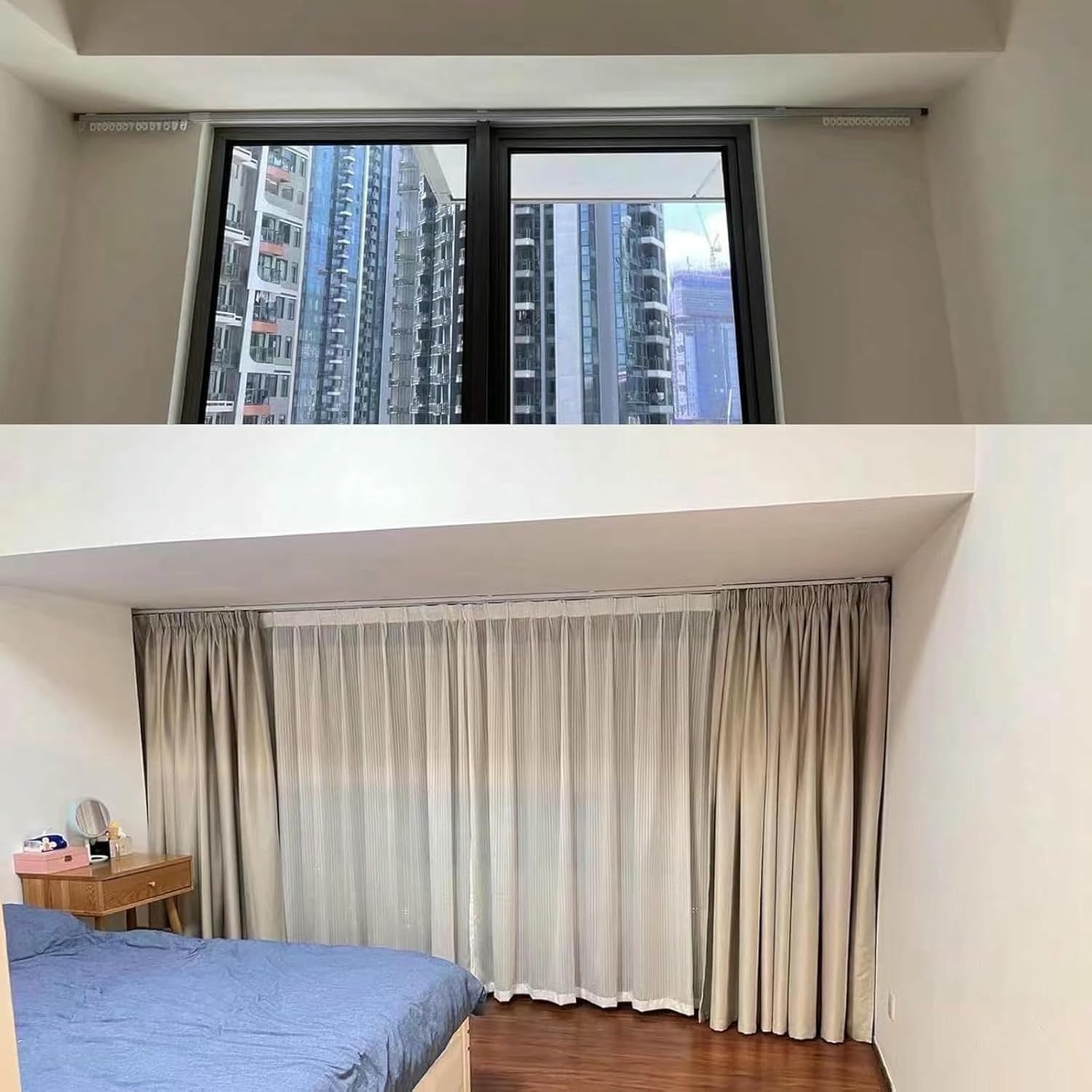 0.75m~3.25m Retractable Ceiling Curtain Track, Measurement-Free Curtain Track, Retractable Rod for Living Room and Office, Quick Installation for Space Partition(1.63m~3.25m)