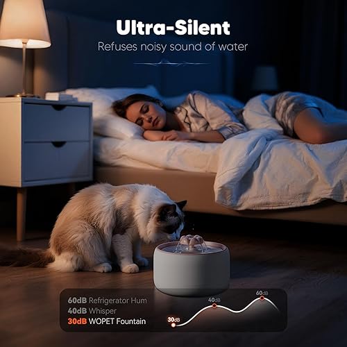 Miniatura 4 de WOPET Fuente de agua inalámbrica para gatos, dispensador automático de agua de cerámica para gatos, fuente de agua inalámbrica para perros con