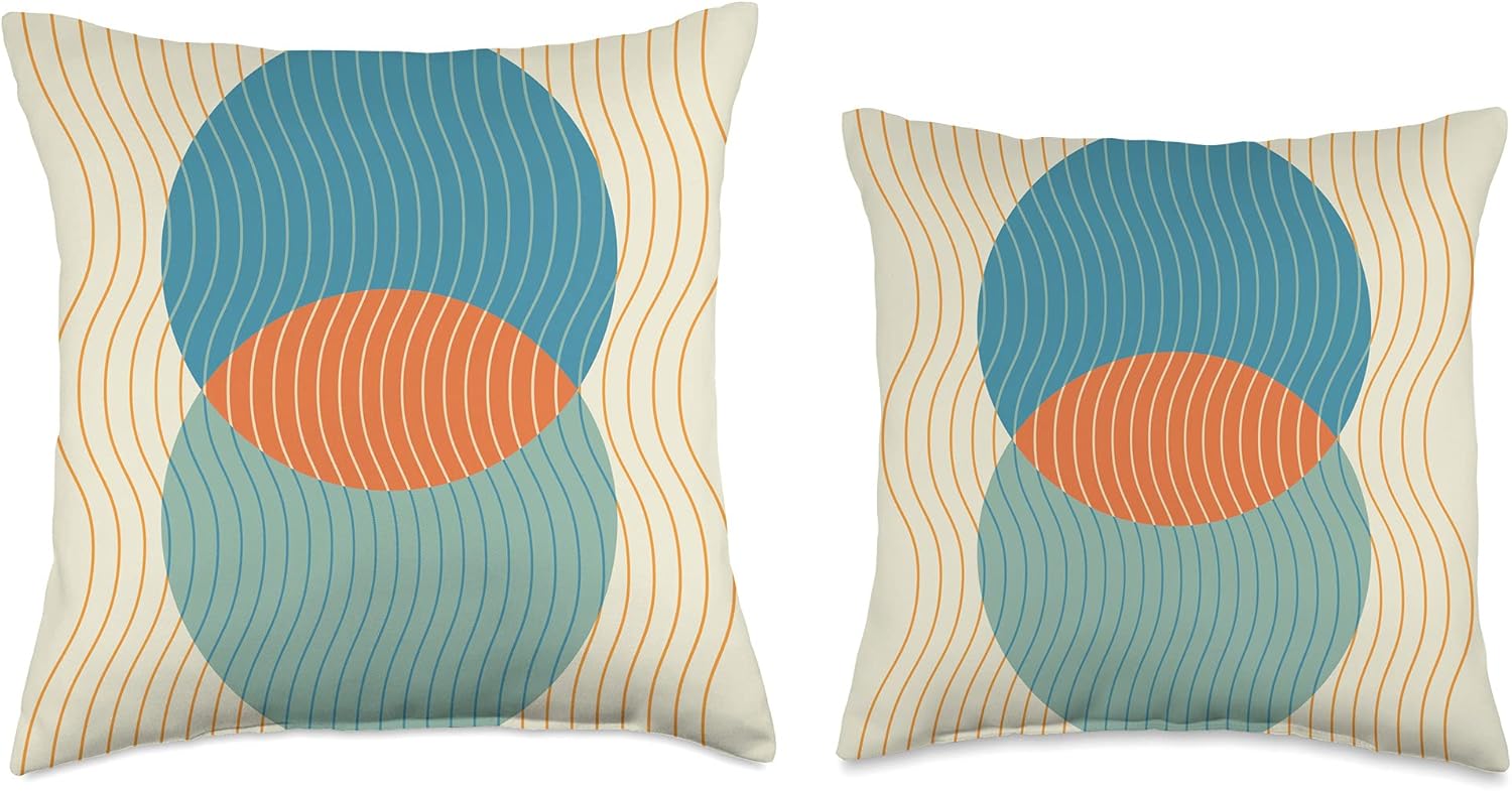 Contemporary Shapes and Wavy Lines Aqua Teal Blue Orange Throw Pillow