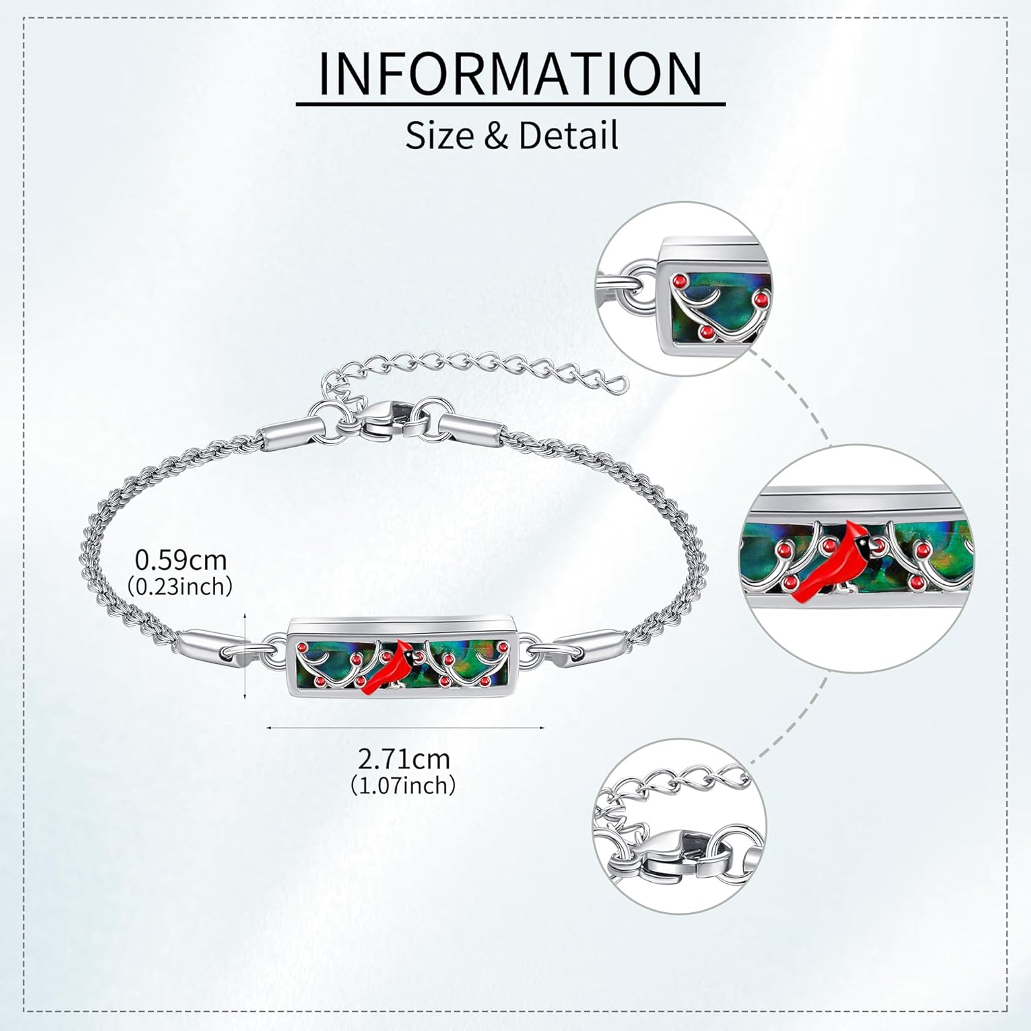 Cardinal Urn Bracelet for Ashes Stelring Silver Cardinal Cremation Keepsake Jewelry Gift for Women