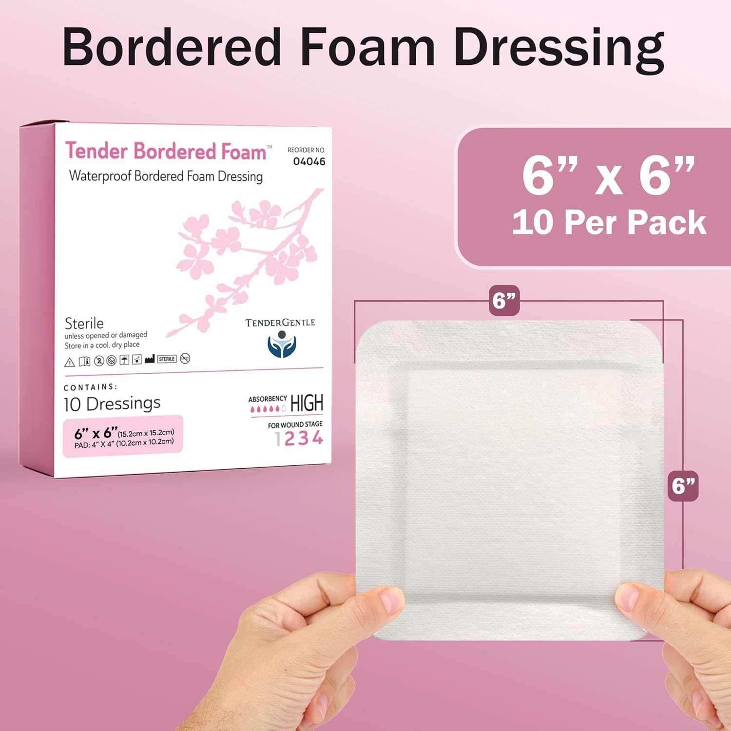 Waterproof Bordered Foam Dressing 6x6-10 Waterproof Bandages for Wound Care - Good for Pressure Sores, Lacerations, Burns, and More