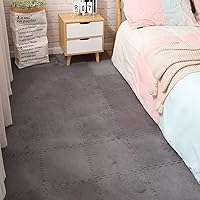 Vista 6 de 12 piezas Tapete de Piso de Espuma de Rompecabezas de Felpa, Baldosas de Espuma Cuadradas Entrelazadas Suaves Gruesas Esponjosas Alfombras de Área