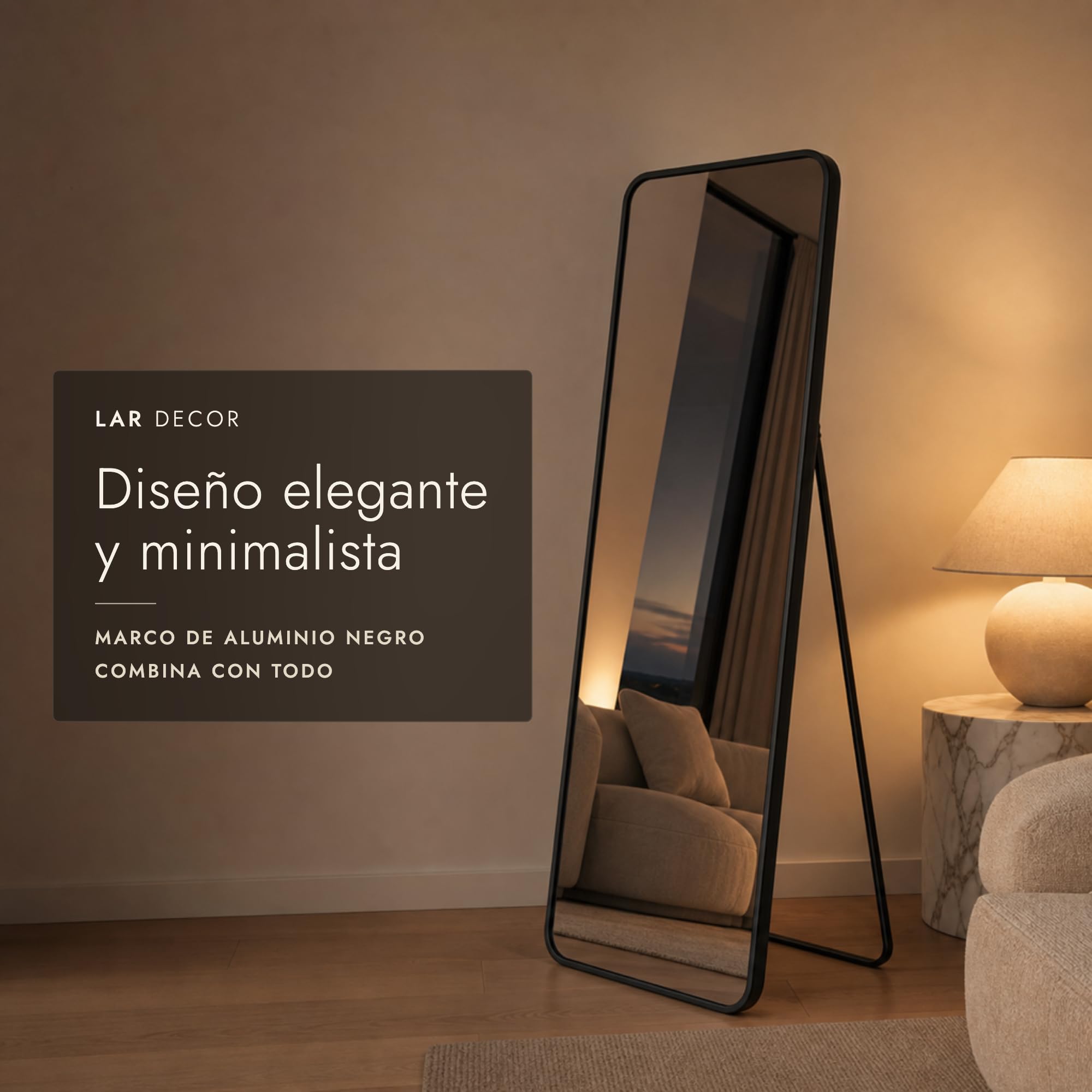 Espejo Grande de Pie, Cuerpo Completo【170 x 70 cm】con Soporte para Colgar o Apoyar en la Pared, Marco de Aleación de Aluminio | Ideal para Vestidor, Sala, Dormitorio