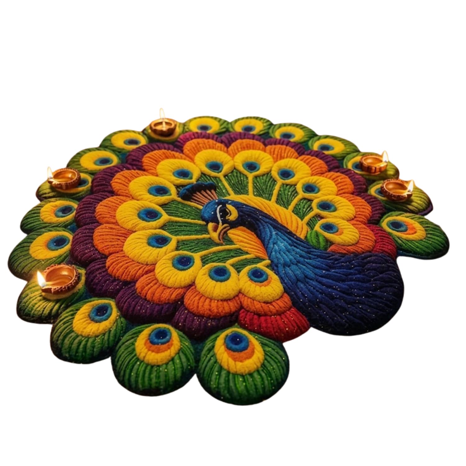 3D Rangoli Peacock Door Mat Multicolor Washable Reusable Floor Rangoli Decorative Mat for Diwali Festival Entrance Home Door Decor Lightweight Easy Clean-image-7
