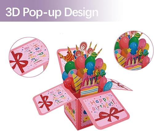 Miniatura 2 de Tarjeta de regalo de feliz cumpleaños 3D, tarjetas de felicitación de papel con tarjeta en blanco y sobre, regalos de cumpleaños únicos para