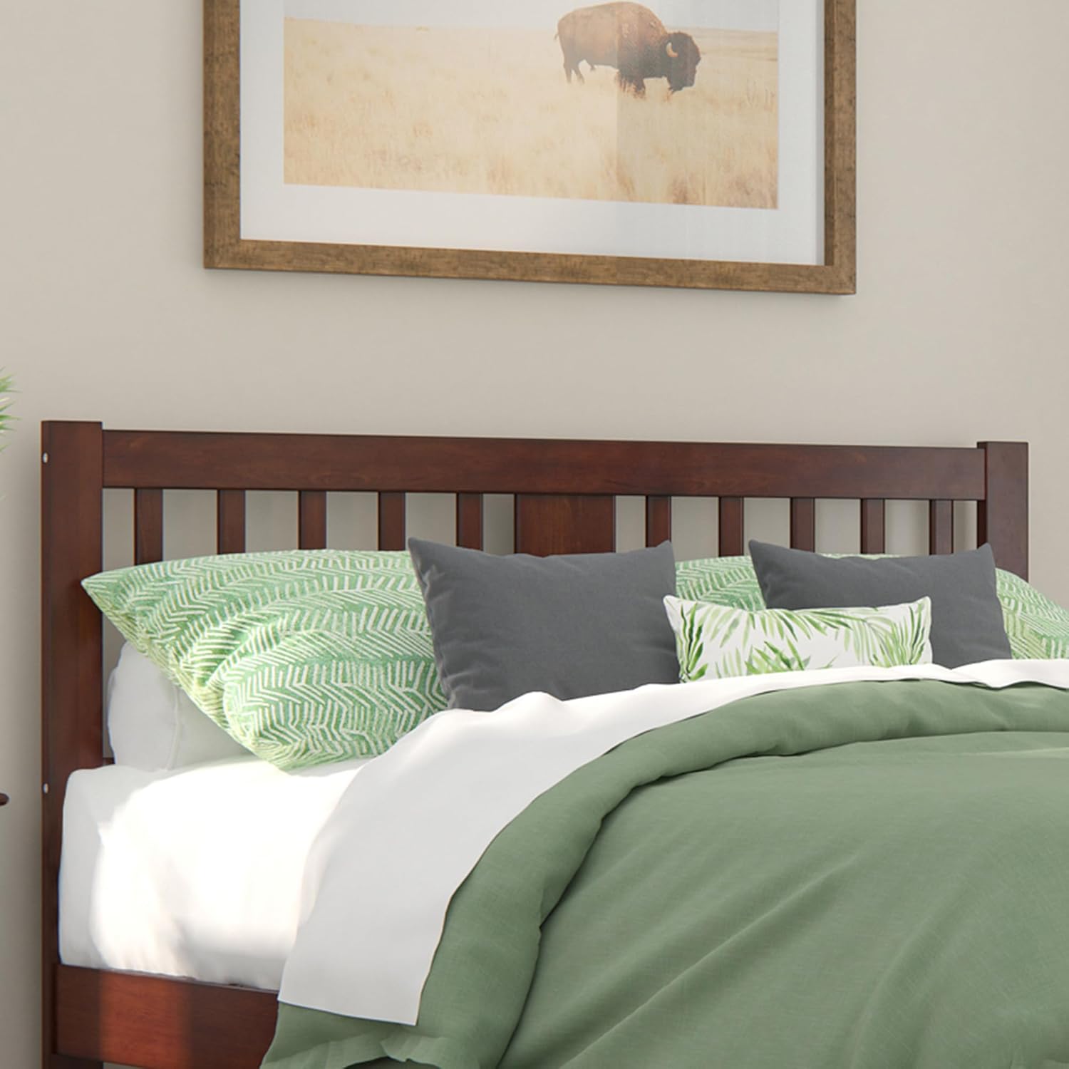 AFI Tahoe Queen Solid Wood Slatted Headboard in Walnut - Timeless Mission Farmhouse Style Bed Frame Upgrade