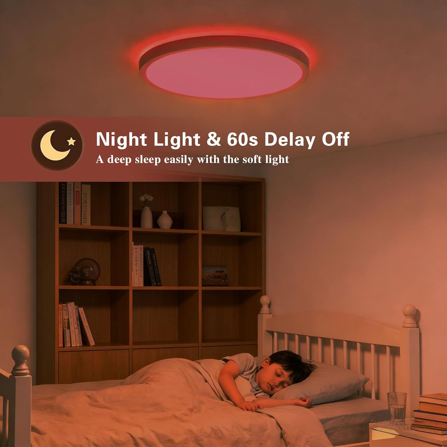 RGB Led Ceiling Light 12 Inch - RGB Rear Color, Flush Mount Ceiling Light for Bedroom Living Room,White, 2-Pack
