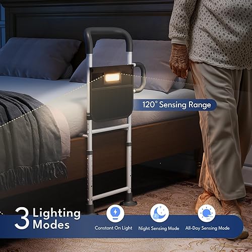 Miniatura 4 de HOMEAL Rieles de cama para adultos mayores de seguridad, rieles reforzados para adultos mayores con barra de agarre ergonómica, pasamanos de cama de