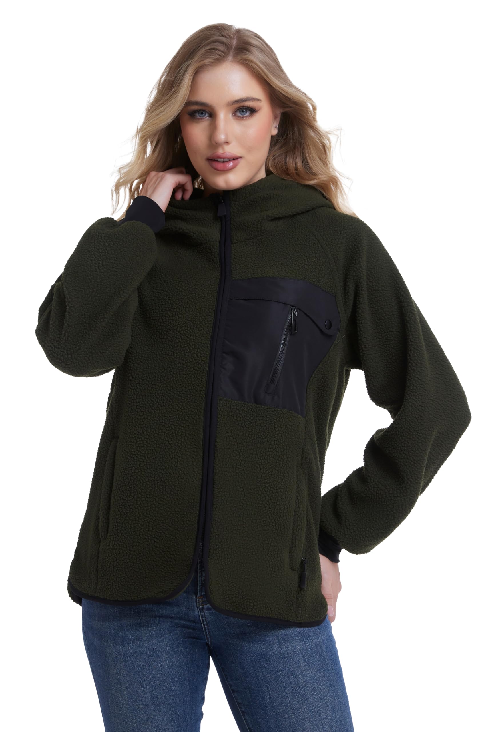 Giacca Pile Donna Invernale con Cappuccio Cerniera Felpa Sherpa Polar Hoodie Caldo Termica Lavoro Teddy Cappotto per Outdoor Running Trekking Sci