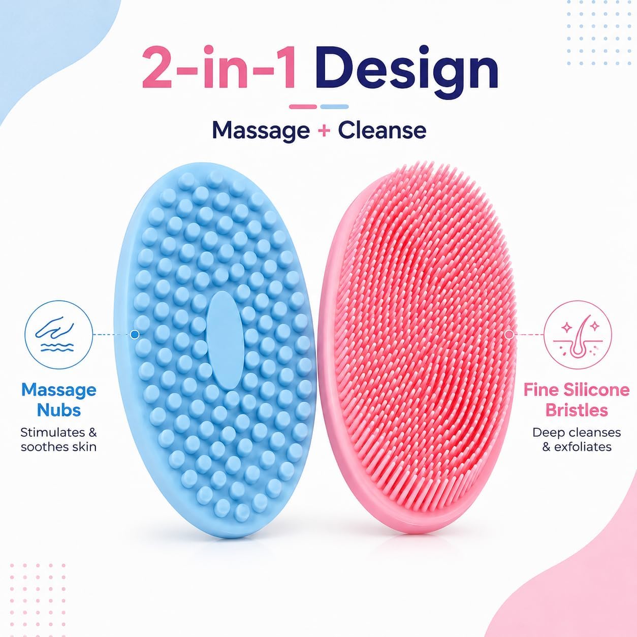 2 PCS Silicone Body Scrubber, Soft Exfoliating Bath Sponge, Shower Brush with Massage Bristles, Rich Lather Deep Cleansing Bath Accessories for Sensitive Skin Women Men
